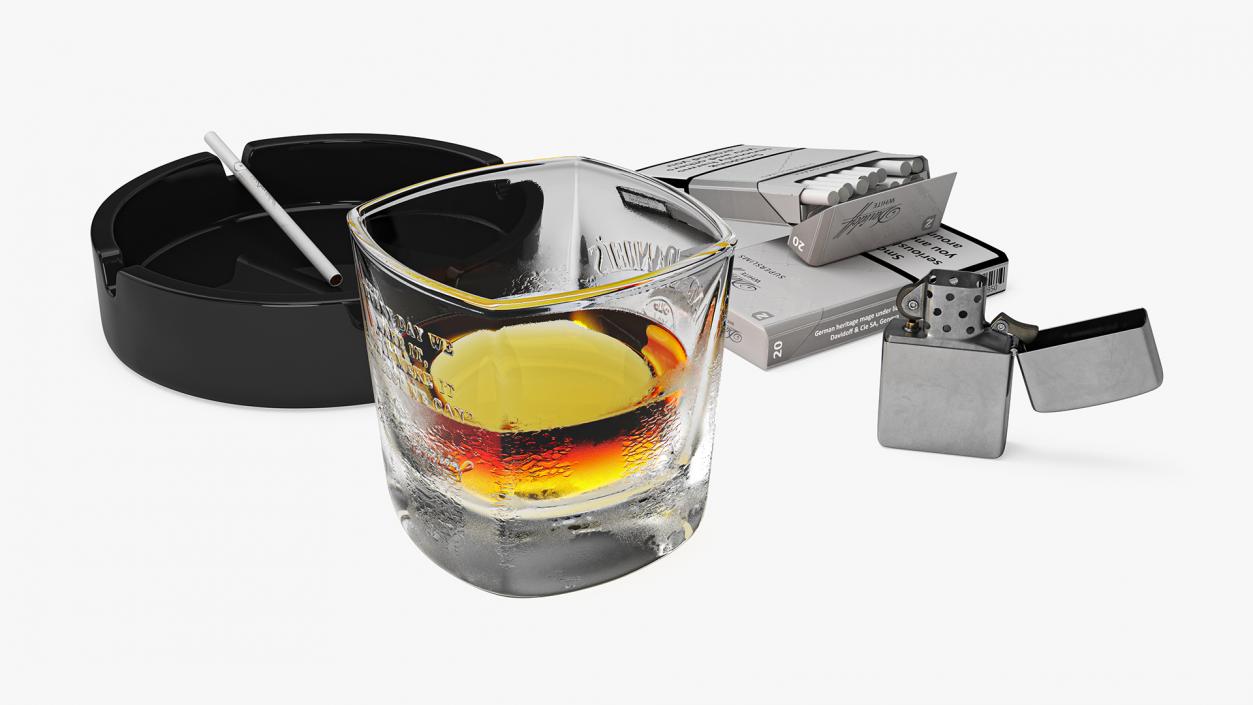 3D Cigar Accessories with Shot of Whiskey model