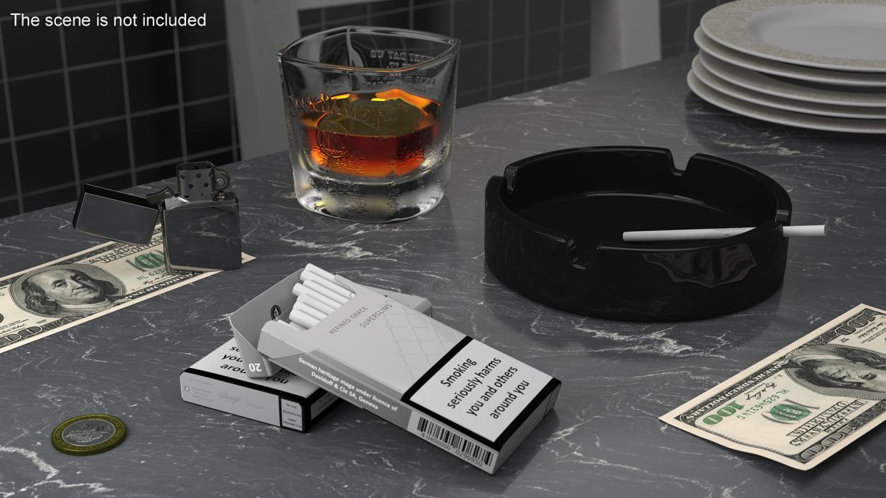 3D Cigar Accessories with Shot of Whiskey model