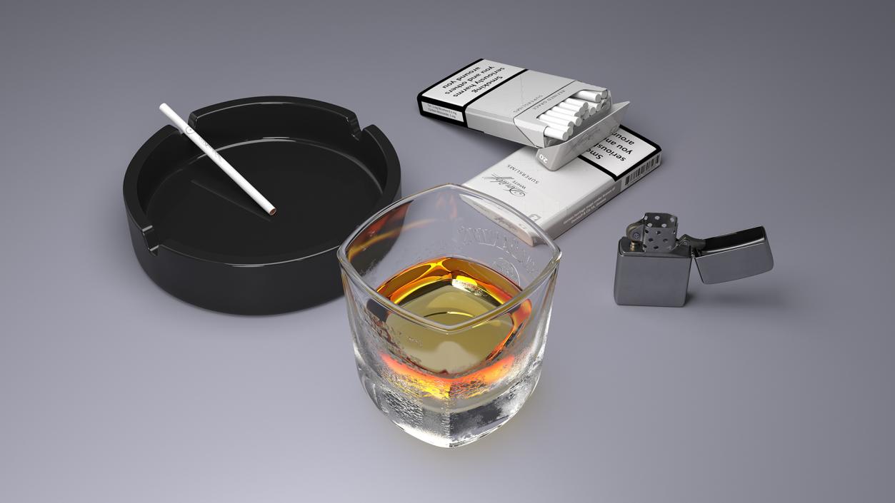 3D Cigar Accessories with Shot of Whiskey model