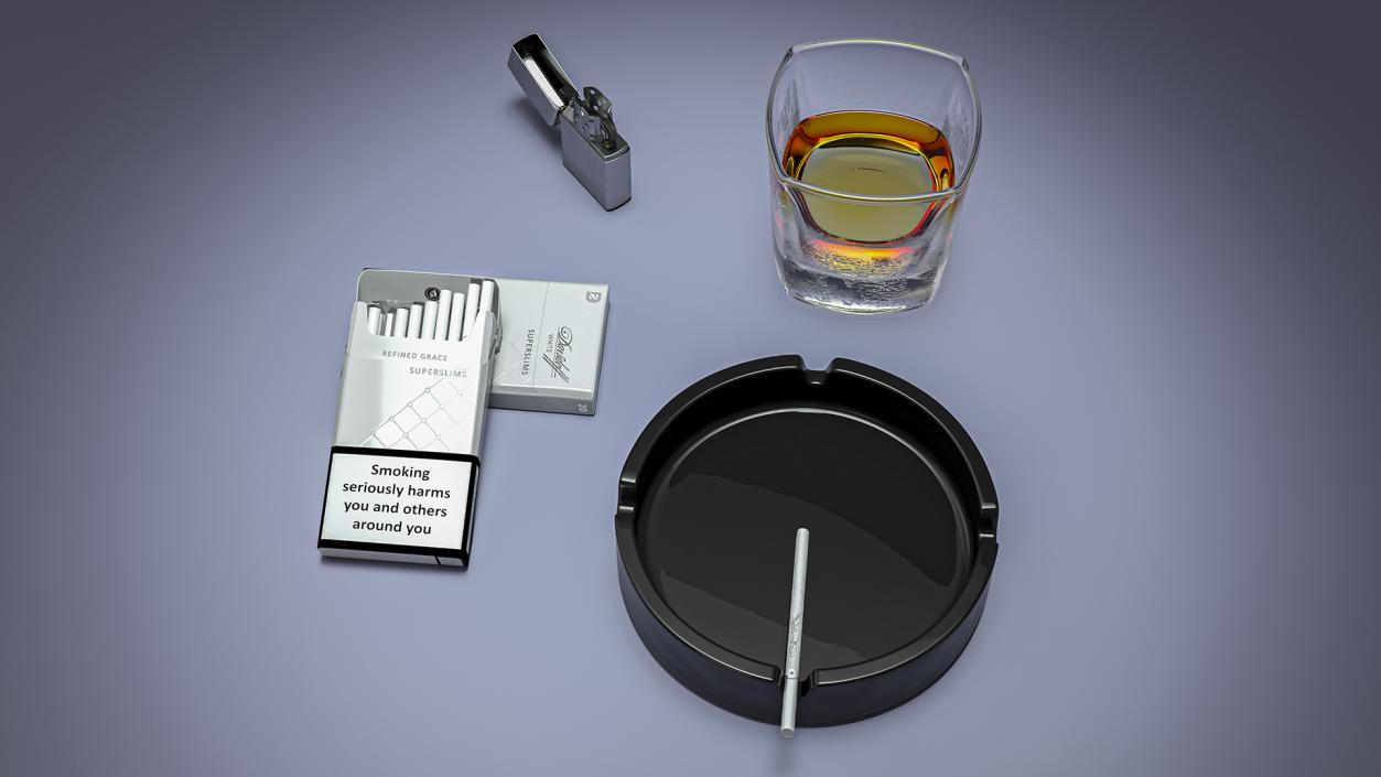 3D Cigar Accessories with Shot of Whiskey model