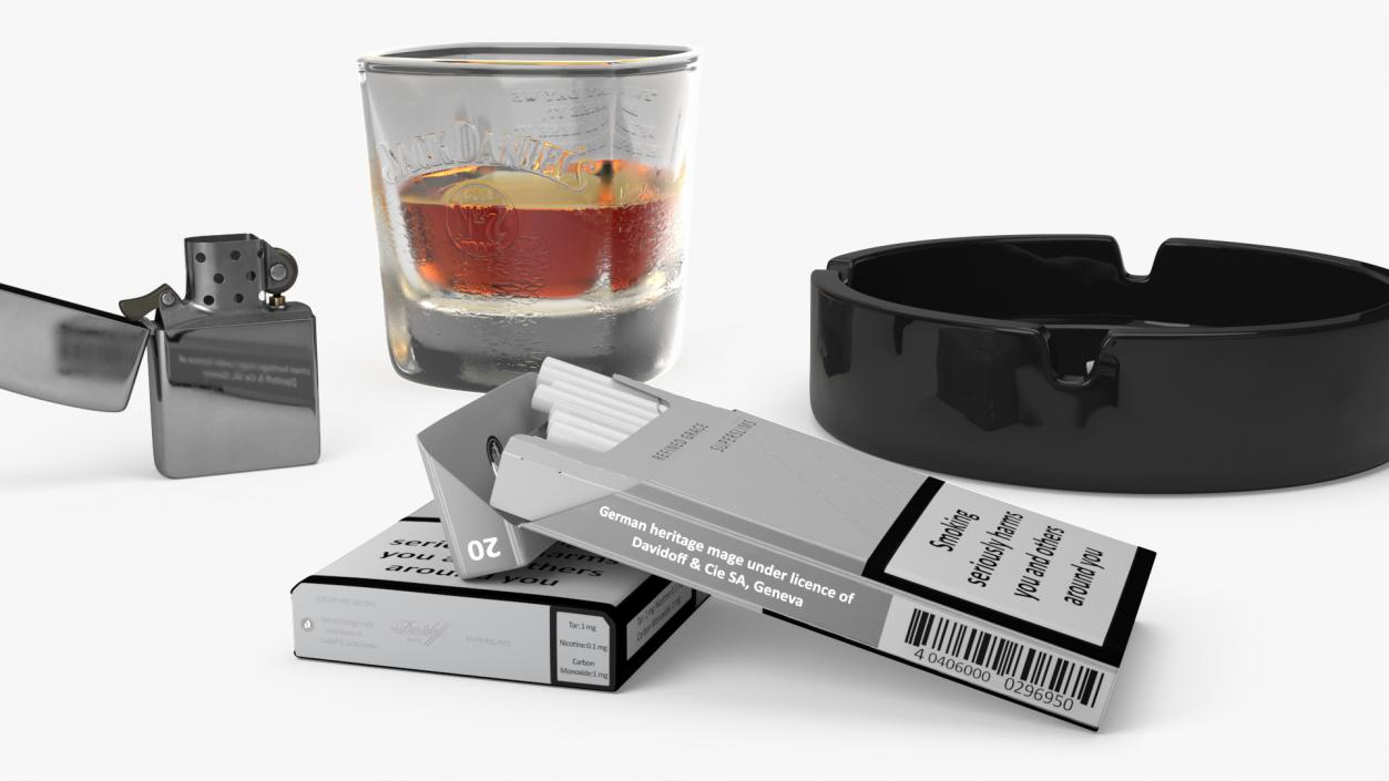 3D Cigar Accessories with Shot of Whiskey model