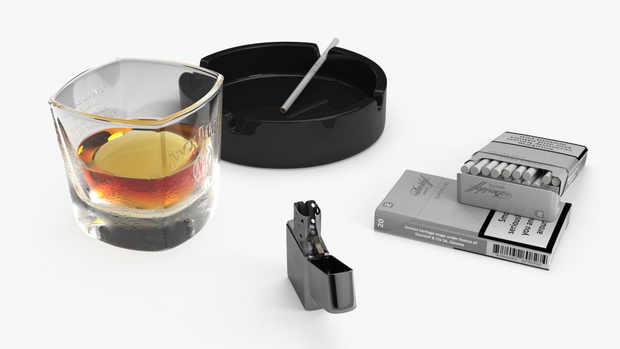 3D Cigar Accessories with Shot of Whiskey model