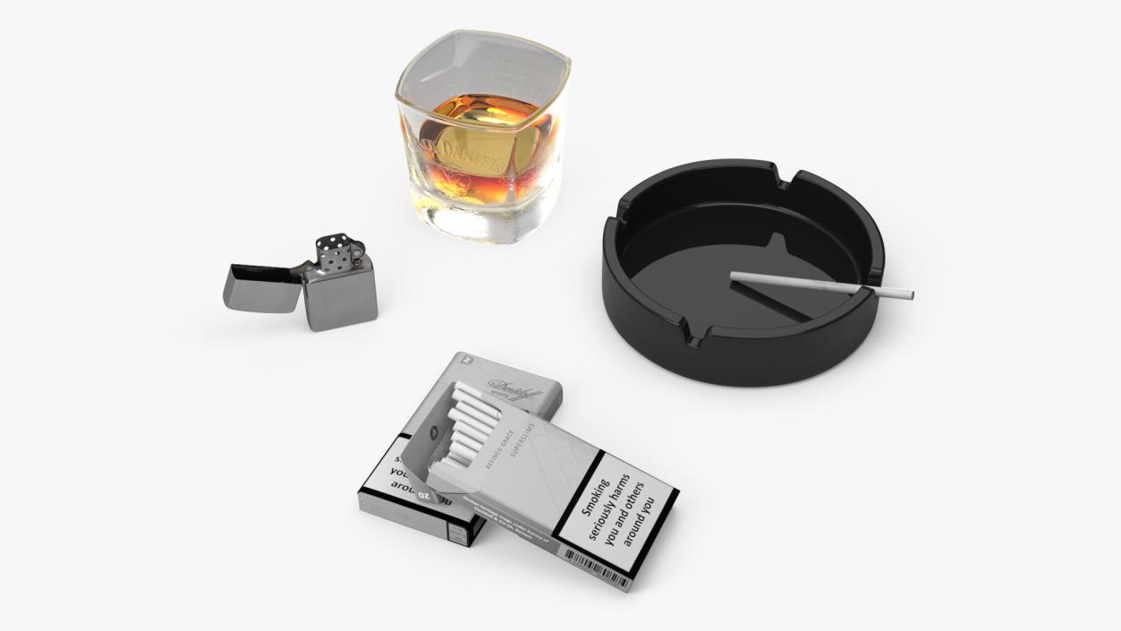 3D Cigar Accessories with Shot of Whiskey model