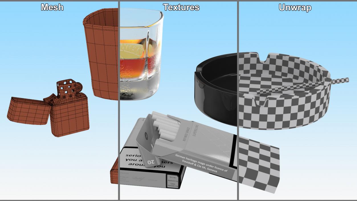 3D Cigar Accessories with Shot of Whiskey model