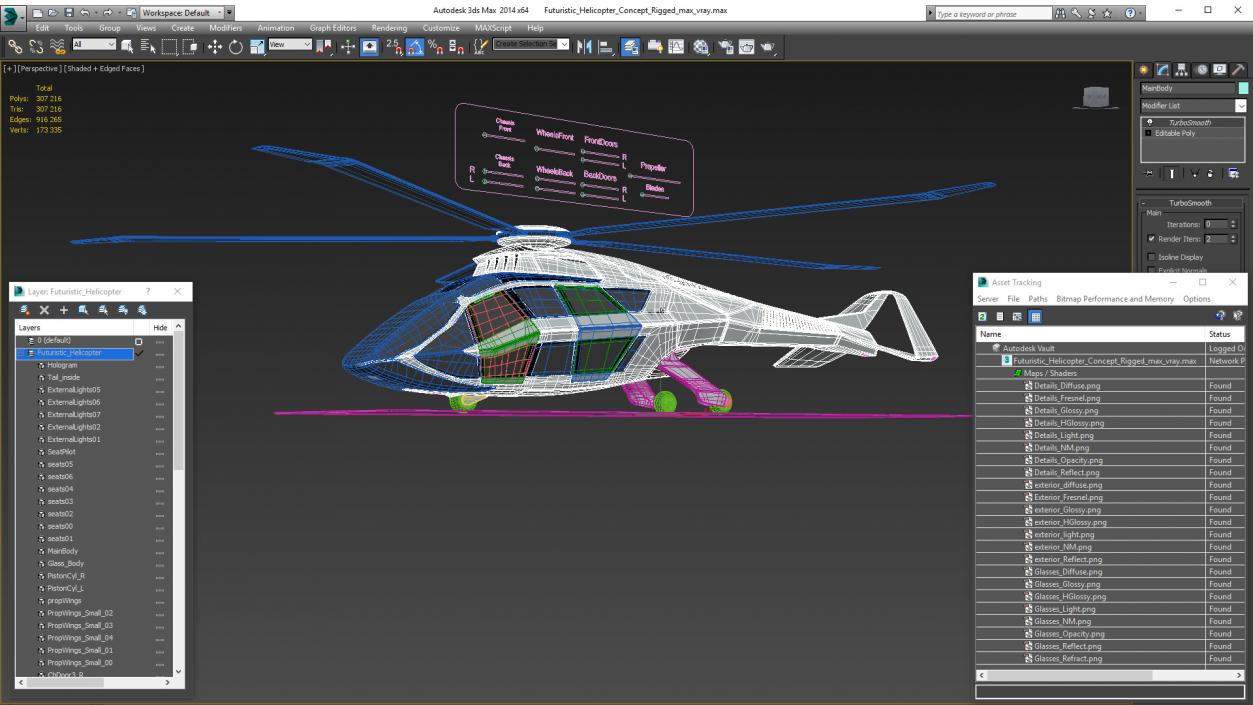 3D Futuristic Helicopter Concept Rigged