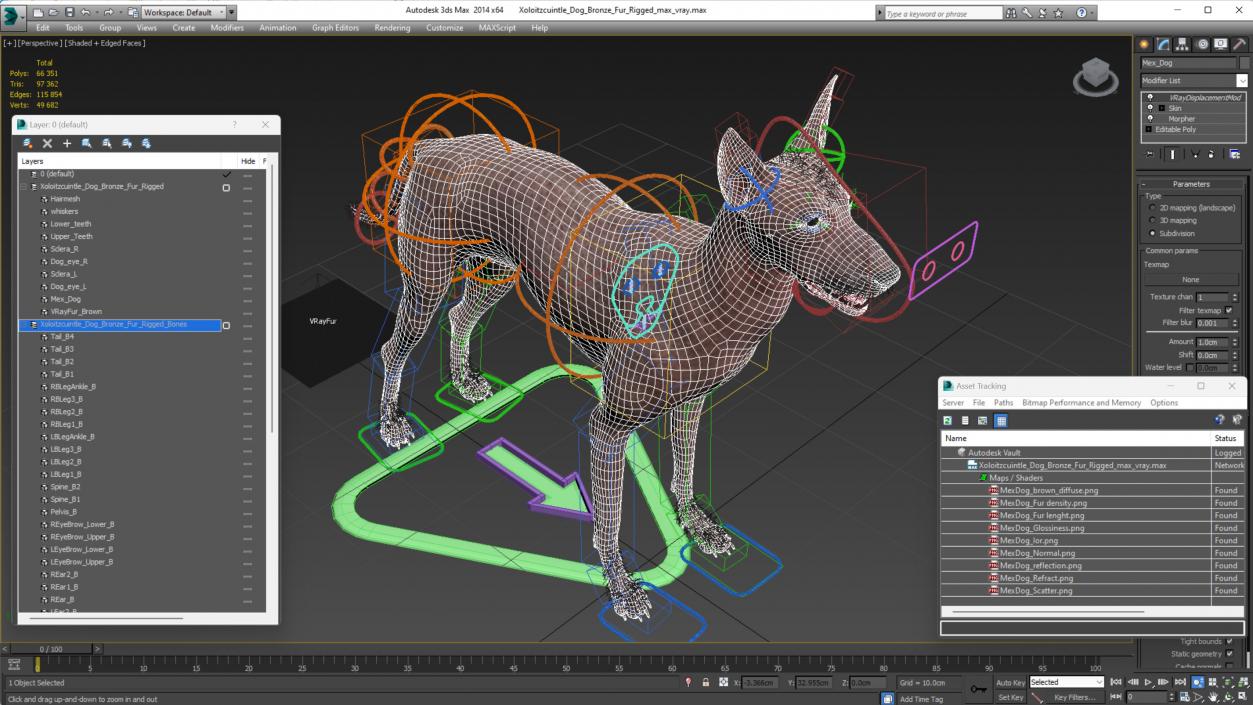 Xoloitzcuintle Dog Bronze Fur Rigged(1) 3D model