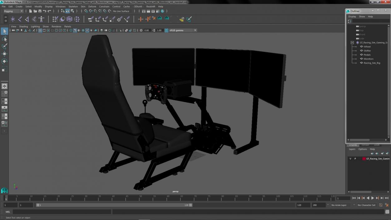 3D model GT Racing Sim Gaming Setup with Monitors