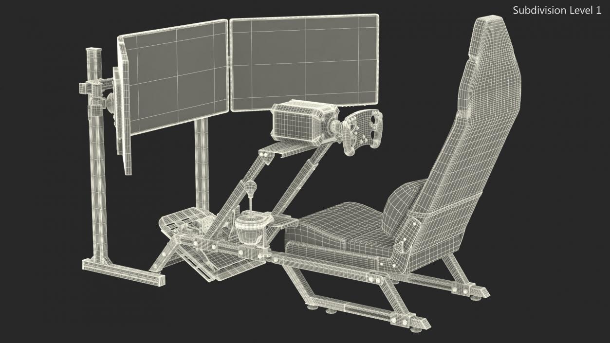 3D model GT Racing Sim Gaming Setup with Monitors