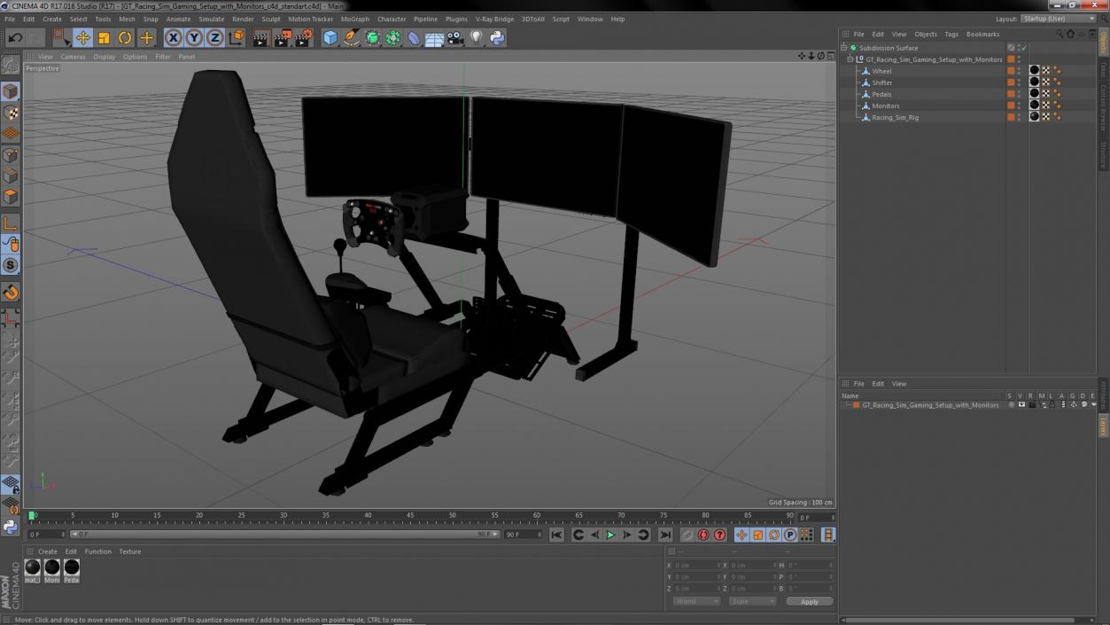 3D model GT Racing Sim Gaming Setup with Monitors