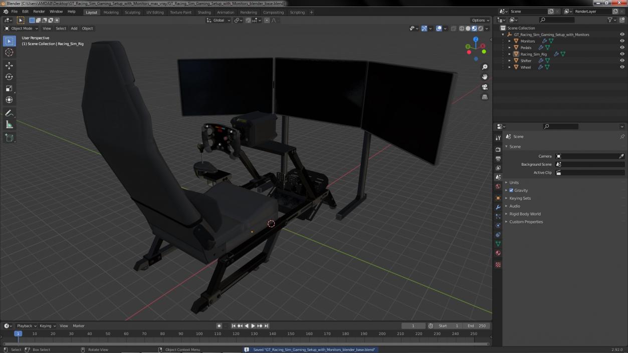 3D model GT Racing Sim Gaming Setup with Monitors