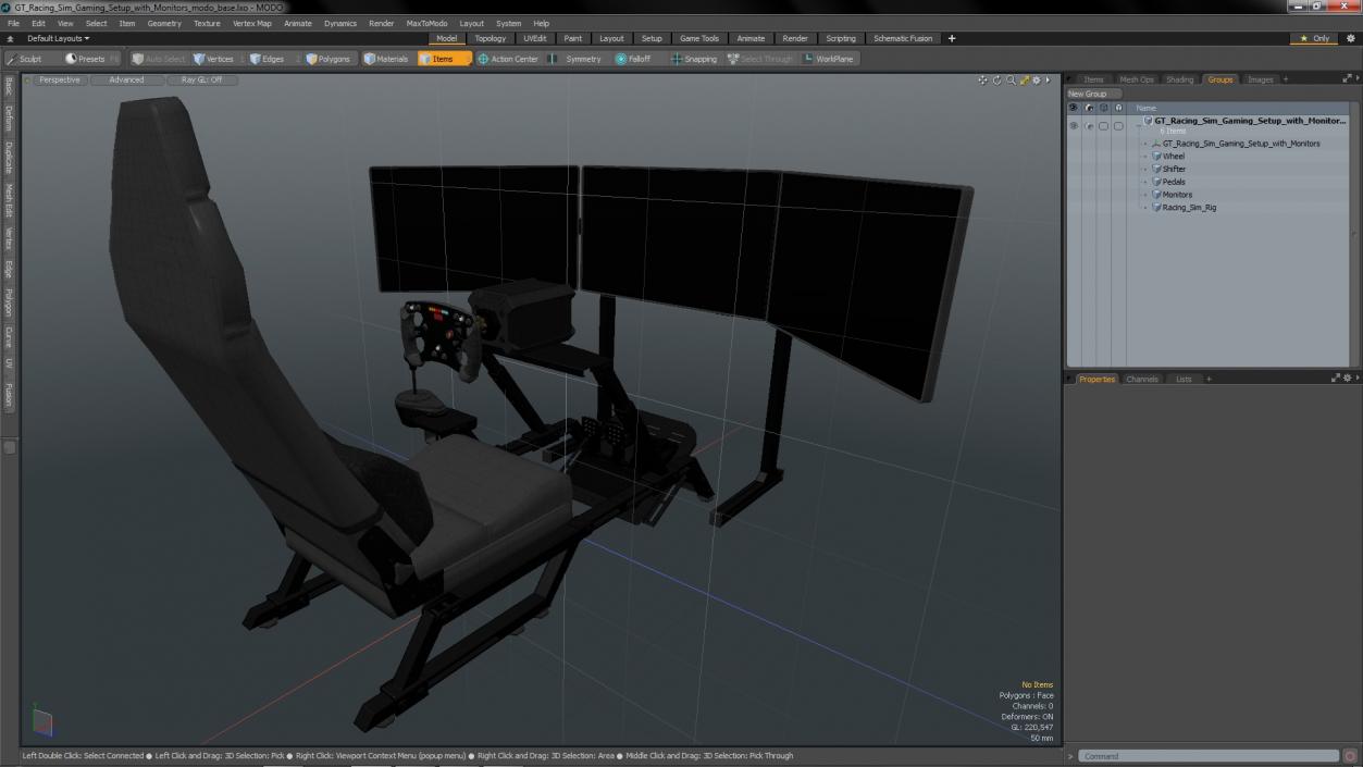 3D model GT Racing Sim Gaming Setup with Monitors