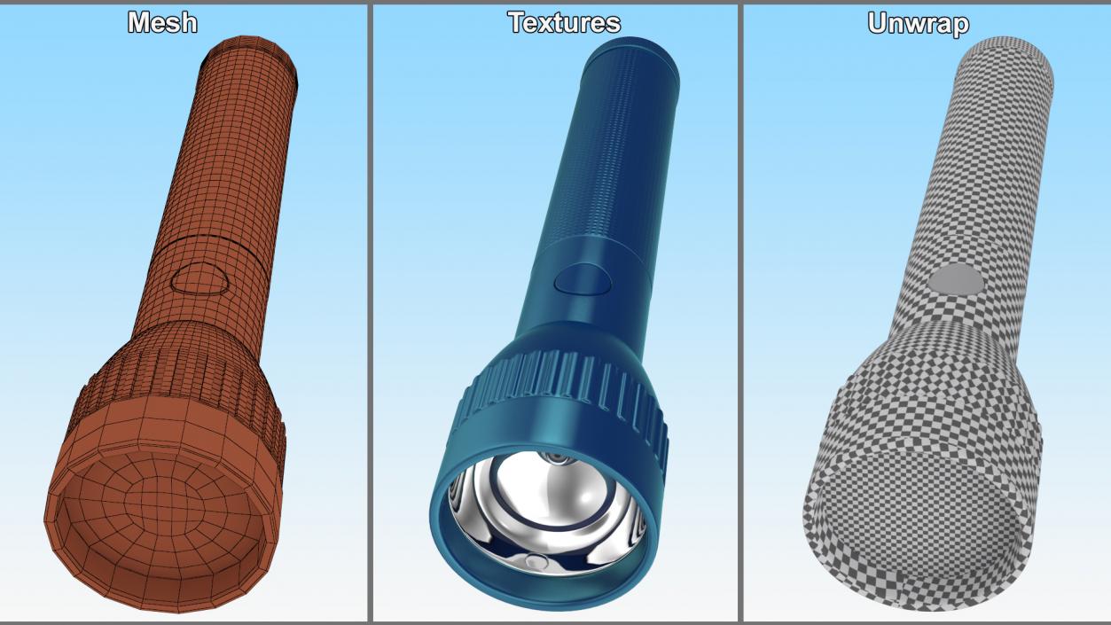 3D Blue Metal Police Flashlight model