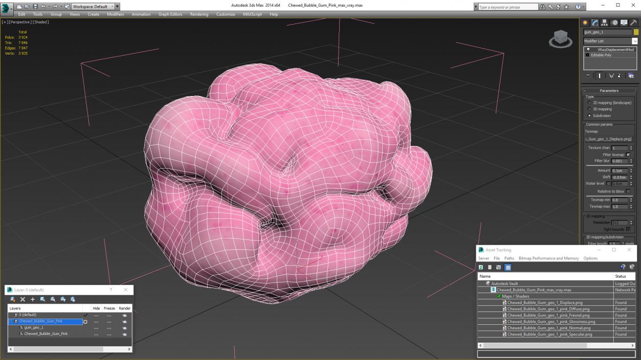 Chewed Bubble Gum Pink 3D