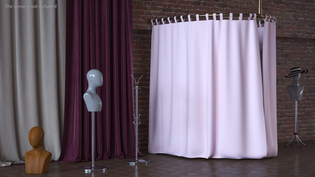 Closed Fitting Room Curtain Pink 3D