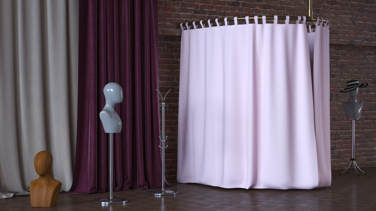 Closed Fitting Room Curtain Pink 3D