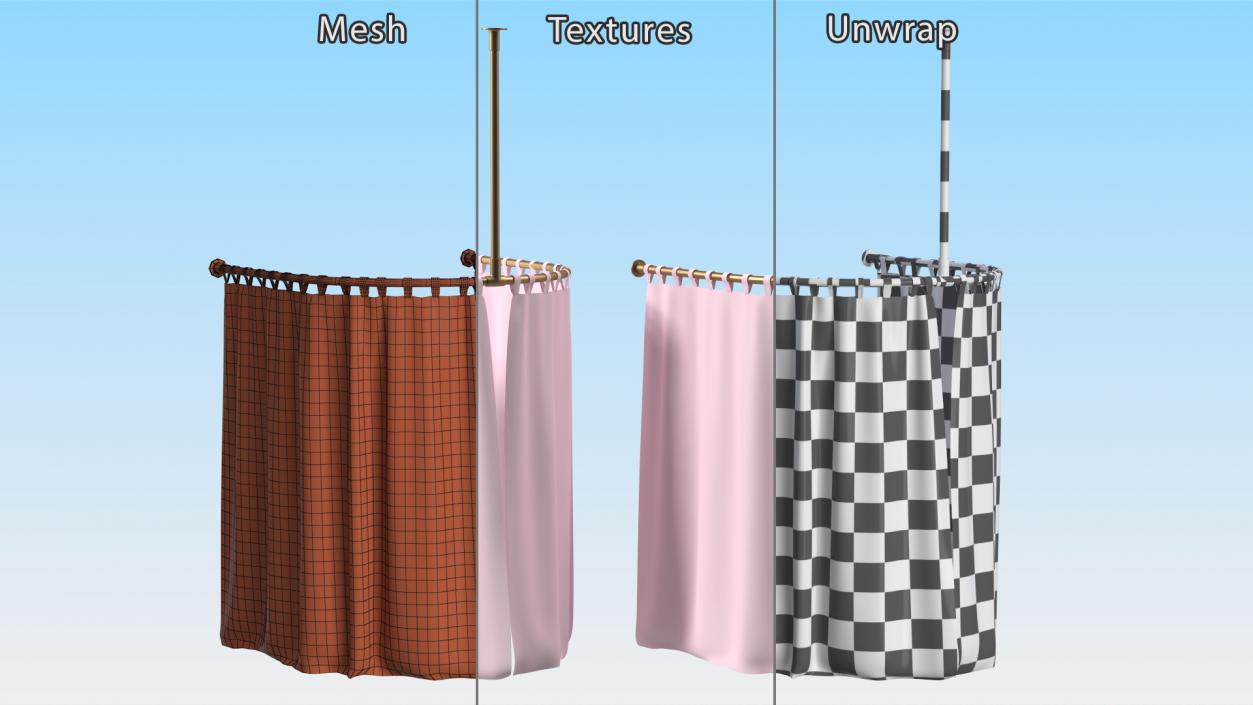 Closed Fitting Room Curtain Pink 3D