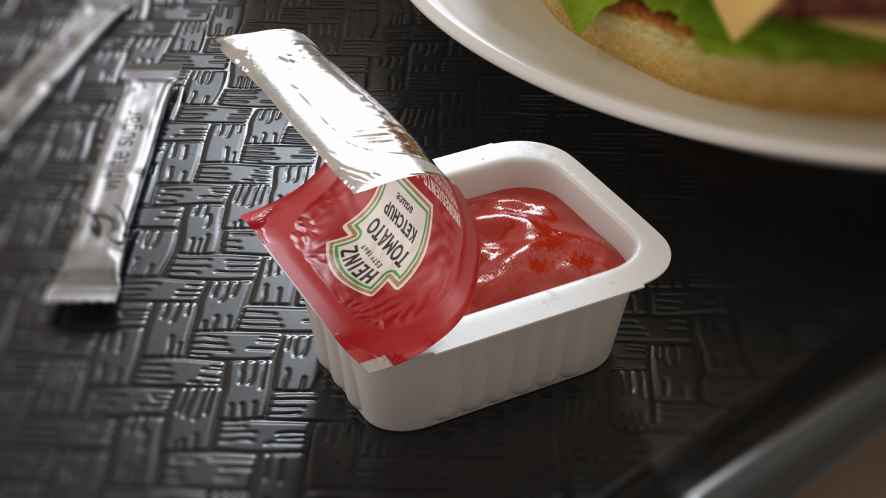 Heinz Tomato Ketchup Sauce Cup Opened 3D