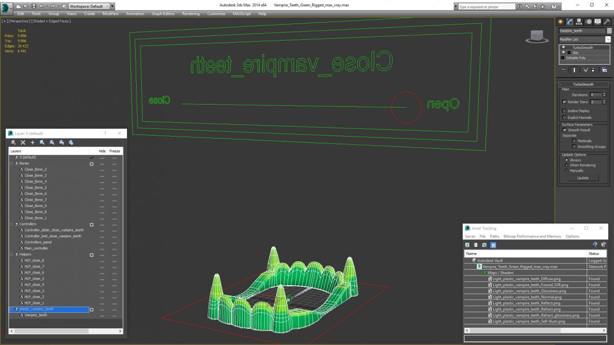 3D Vampire Teeth Green Rigged