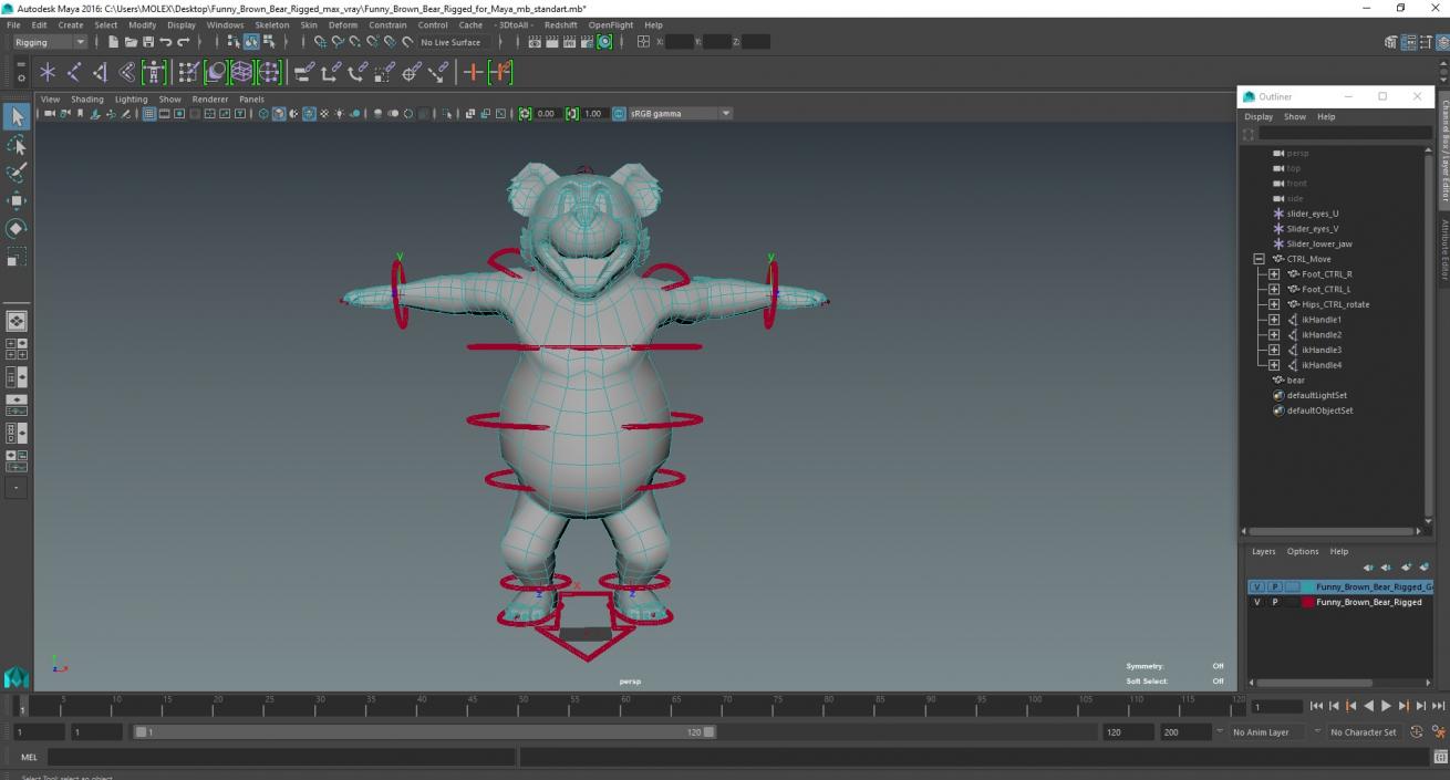 Funny Brown Bear Rigged for Maya 3D