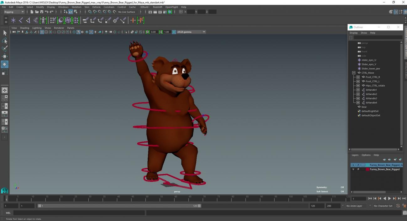 Funny Brown Bear Rigged for Maya 3D