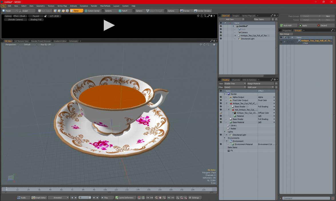 Antique Tea Cup Full of Tea 3D