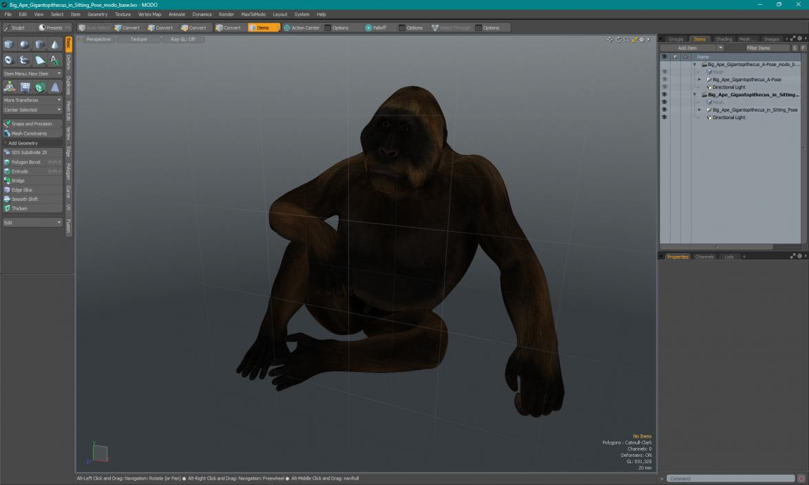 Big Ape Gigantopithecus in Sitting Pose 3D model