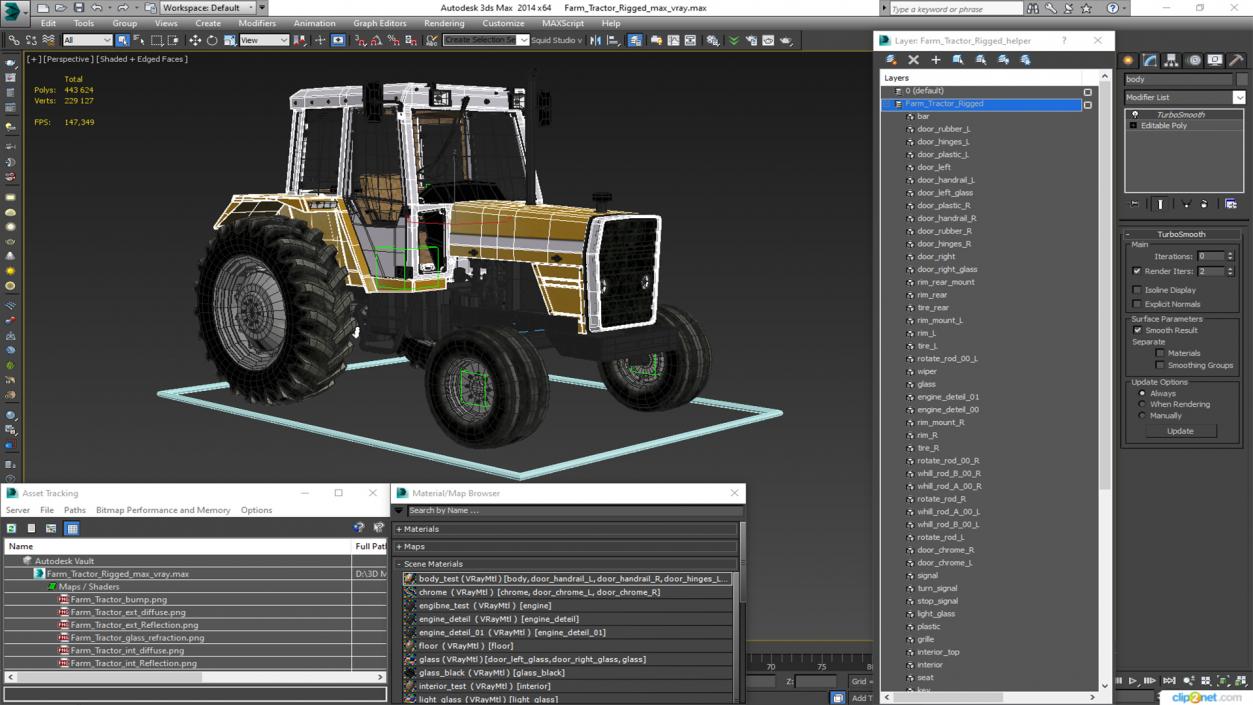 3D Farm Tractor Rigged for Cinema 4D model