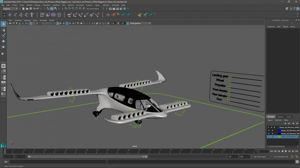 3D model Lilium Jet Phoenix White Rigged for Maya