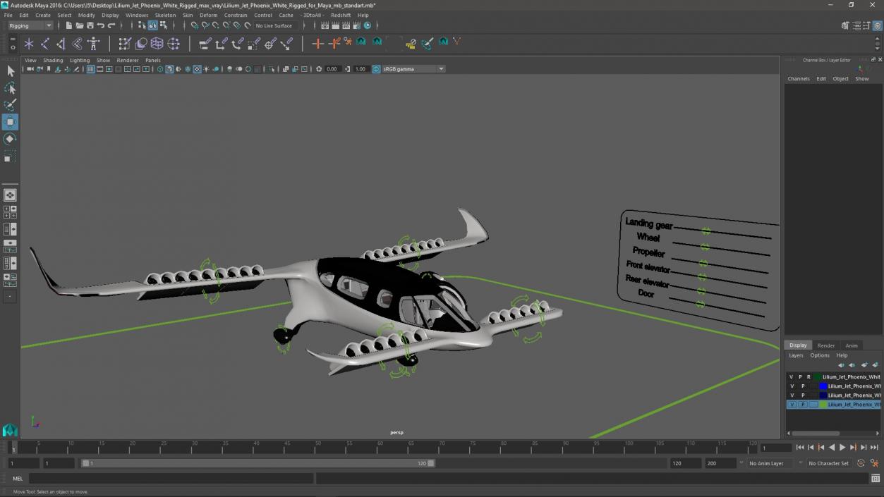 3D model Lilium Jet Phoenix White Rigged for Maya