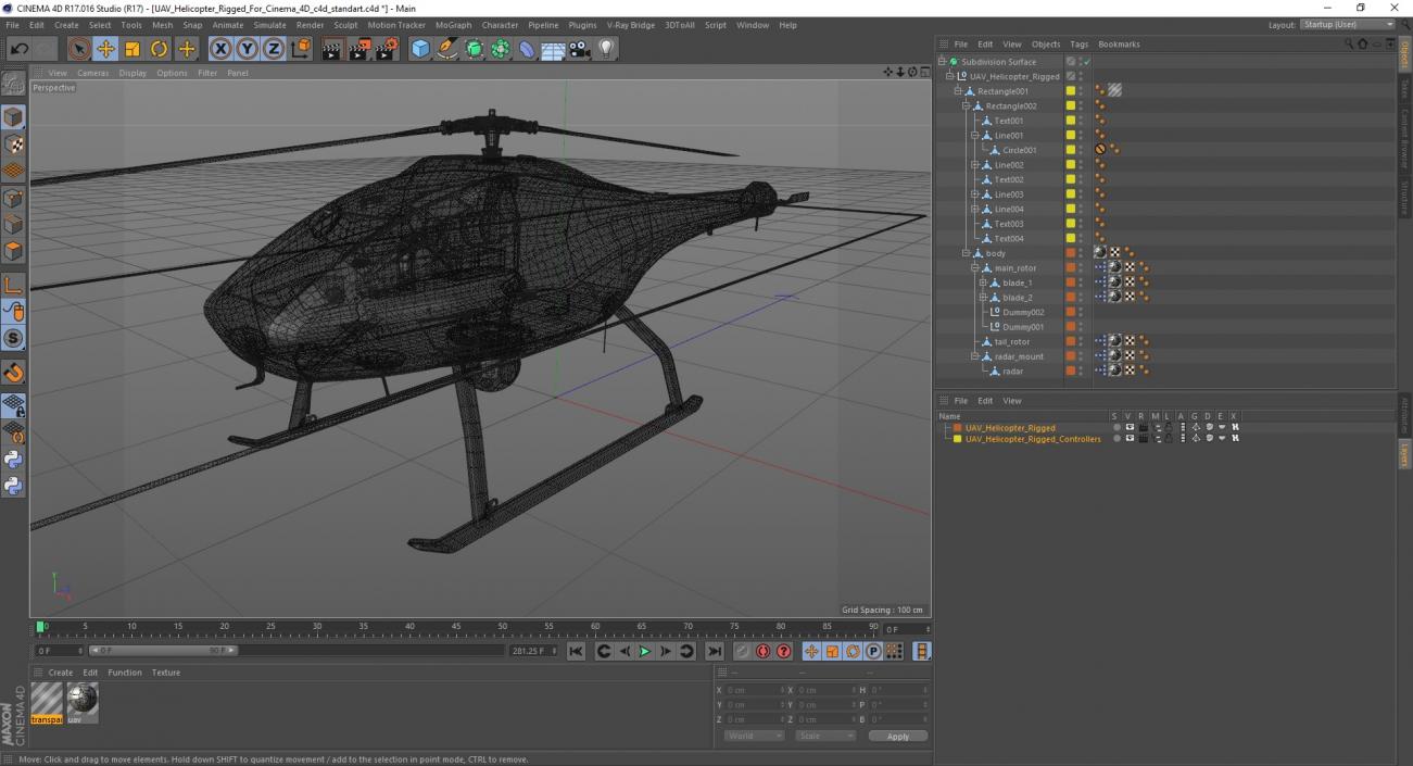 3D model UAV Helicopter Rigged for Cinema 4D