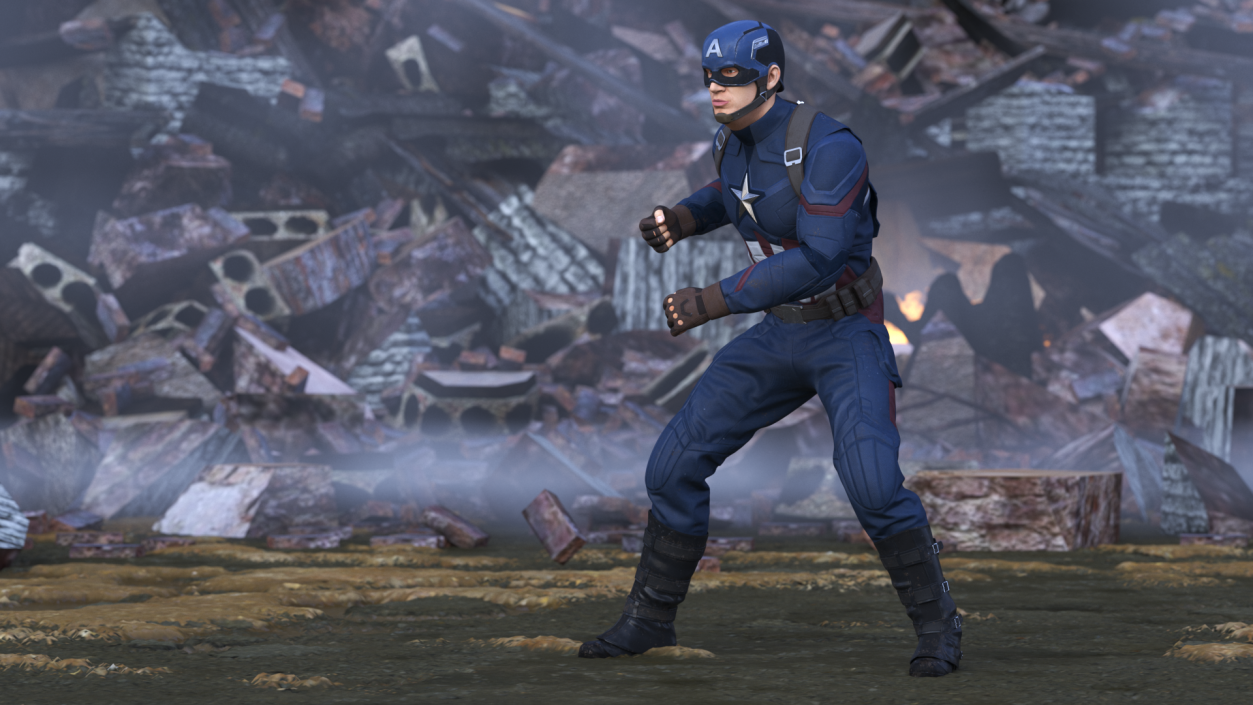 Character Captain America in Shabby Suit Rigged 3D