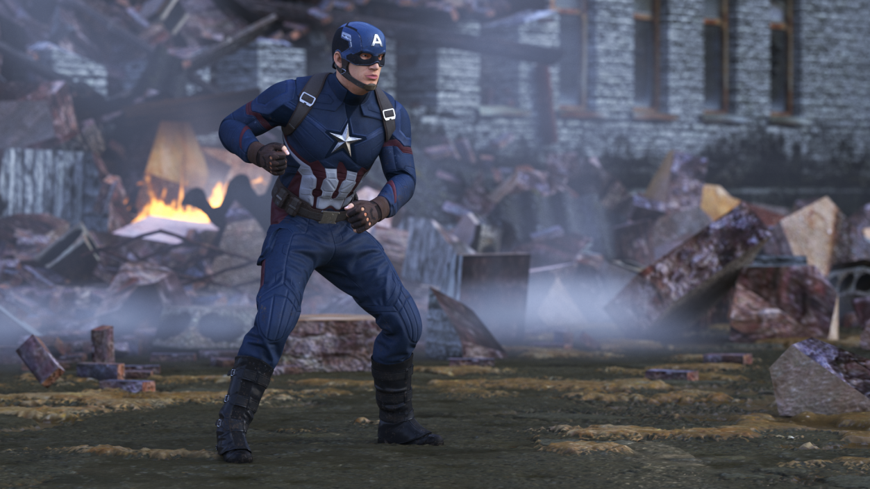 Character Captain America in Shabby Suit Rigged 3D