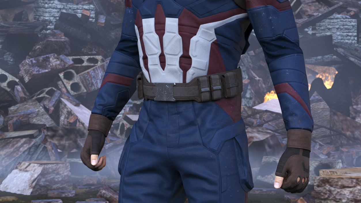 Character Captain America in Shabby Suit Rigged 3D