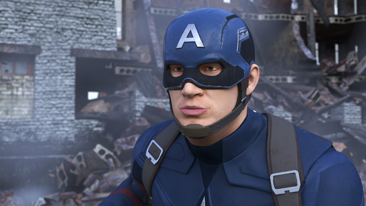 Character Captain America in Shabby Suit Rigged 3D