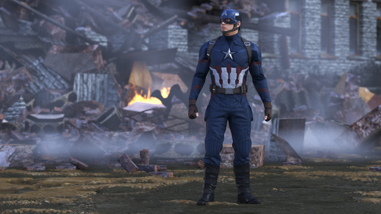 Character Captain America in Shabby Suit Rigged 3D