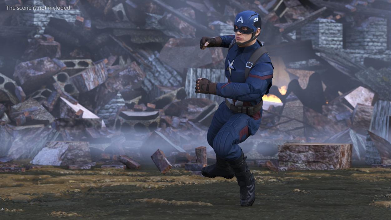 Character Captain America in Shabby Suit Rigged 3D