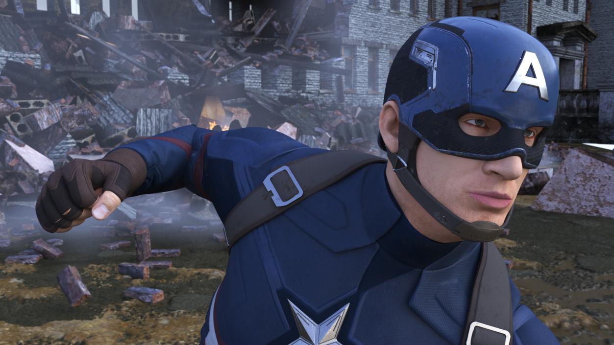 Character Captain America in Shabby Suit Rigged 3D