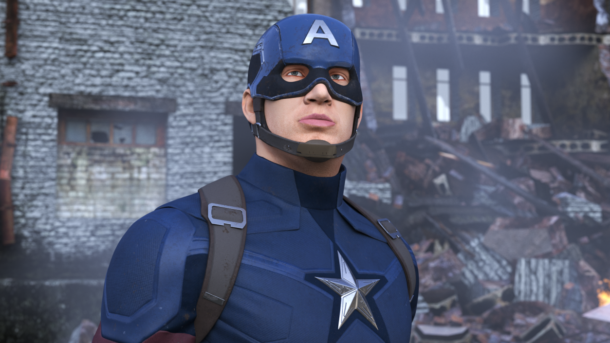 Character Captain America in Shabby Suit Rigged 3D