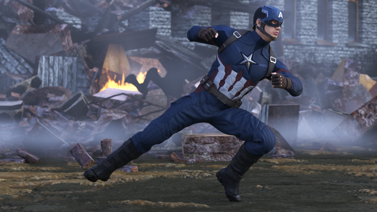 Character Captain America in Shabby Suit Rigged 3D