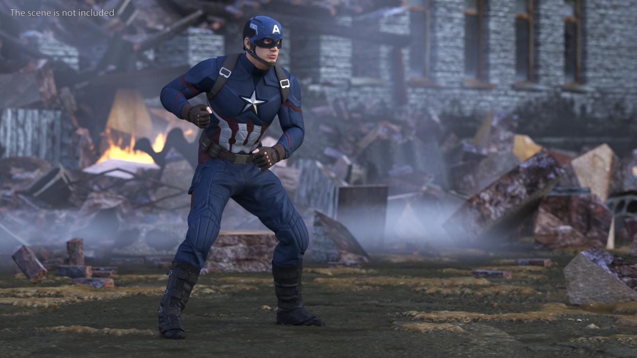 Character Captain America in Shabby Suit Rigged 3D