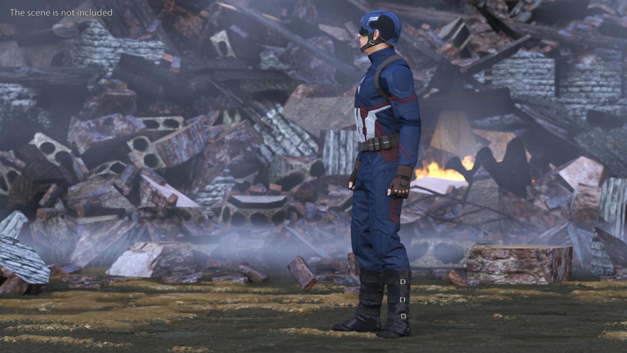 Character Captain America in Shabby Suit Rigged 3D