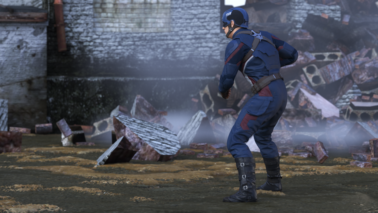 Character Captain America in Shabby Suit Rigged 3D