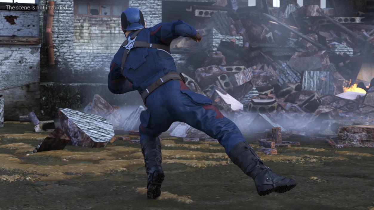 Character Captain America in Shabby Suit Rigged 3D