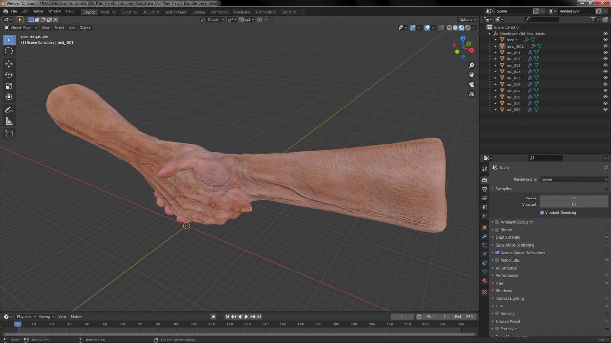 3D Handshake Old Man Hands model