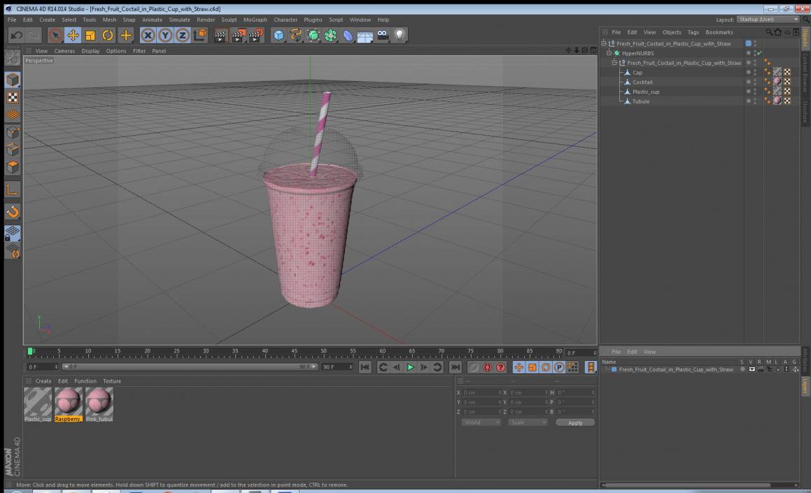 3D model Fresh Fruit Coctail in Plastic Cup with Straw