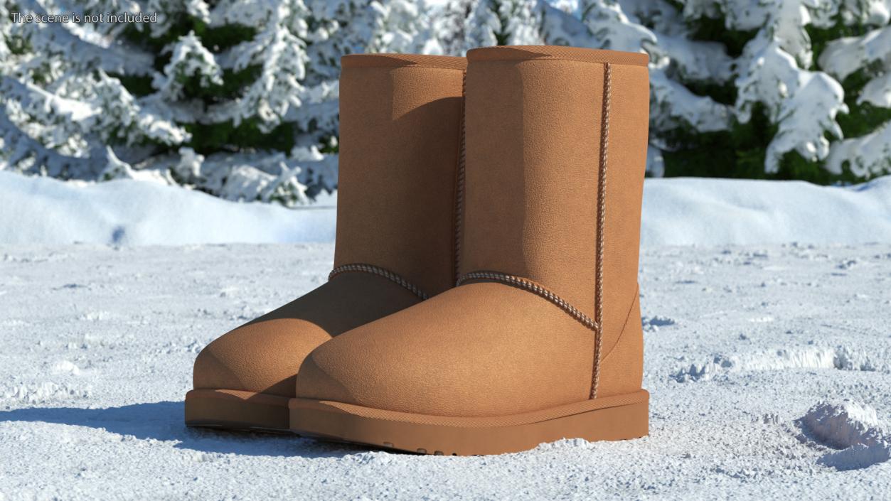 3D model Classic Short Leather Sheepskin Boots Fur Chestnut