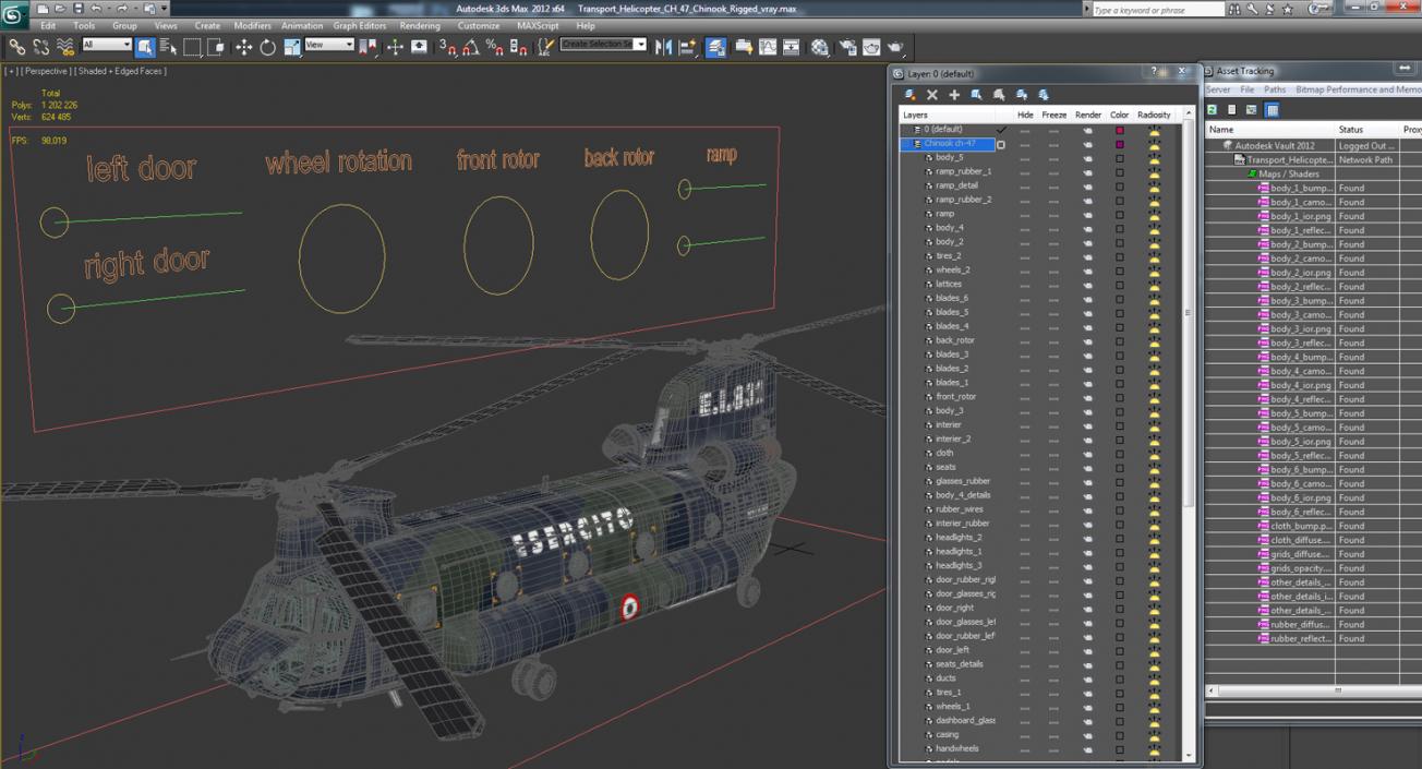 3D Transport Helicopter CH-47 Chinook Rigged