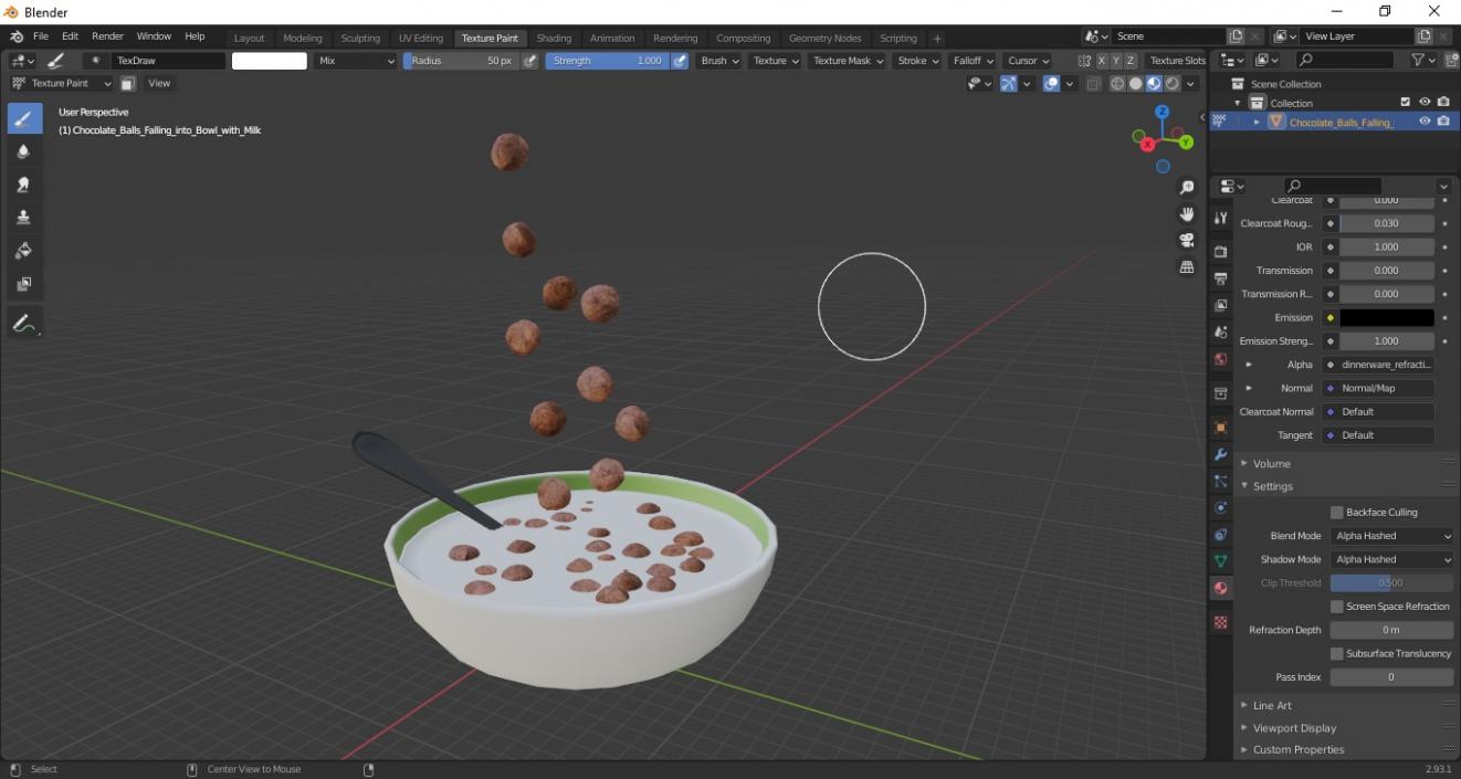 3D Chocolate Balls Falling into Bowl with Milk model