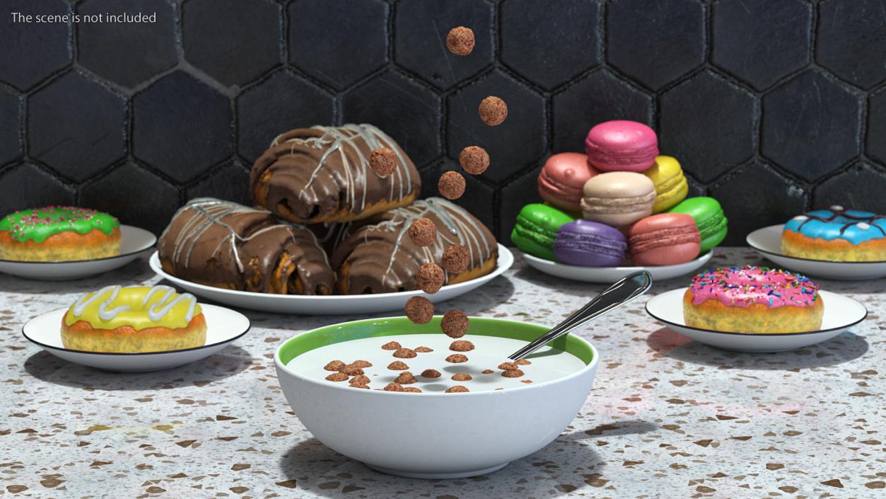 3D Chocolate Balls Falling into Bowl with Milk model