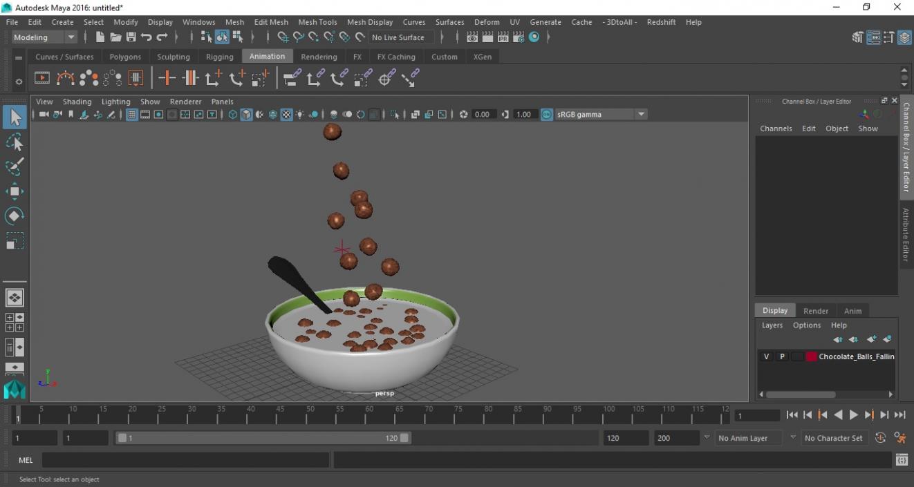 3D Chocolate Balls Falling into Bowl with Milk model